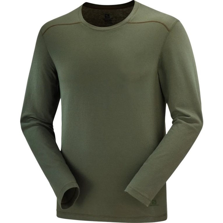 Olive Salomon Essential Long Sleeve Men's T-Shirts | IE IZ5986